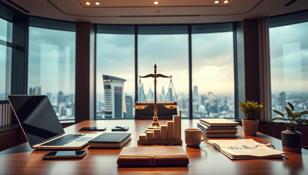 An elegant, well-appointed office space with floor-to-ceiling windows overlooking a bustling city skyline. A Libra symbol, represented by the scales, takes center stage on the desk, surrounded by various business tools and documents. Soft, indirect lighting casts a warm glow, creating an atmosphere of productivity and financial success. In the foreground, a Libra-themed laptop, mobile device, and a stylized graph depicting growth and opportunity. The middle ground features a leather-bound journal, a cup of aromatic coffee, and a potted plant, symbolizing balance, focus, and vitality. The background showcases the dynamic cityscape, hinting at the vast potential for Libra's entrepreneurial ventures. An elegant, well-appointed office space with floor-to-ceiling windows overlooking a bustling city skyline. A Libra symbol, represented by the scales, takes center stage on the desk, surrounded by various business tools and documents. Soft, indirect lighting casts a warm glow, creating an atmosphere of productivity and financial success. In the foreground, a Libra-themed laptop, mobile device, and a stylized graph depicting growth and opportunity. The middle ground features a leather-bound journal, a cup of aromatic coffee, and a potted plant, symbolizing balance, focus, and vitality. The background showcases the dynamic cityscape, hinting at the vast potential for Libra's entrepreneurial ventures.