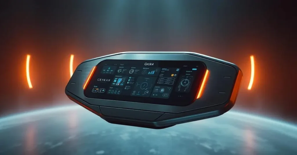 A sleek, futuristic control panel floats in a dimly lit, high-tech environment. The panel features a series of holographic displays, showcasing the latest cutting-edge features of Grok4. Smooth, brushed metal surfaces and glowing, animated interfaces create a sense of advanced technology and innovation. Warm, diffused lighting casts a subtle glow, highlighting the precision and attention to detail in the design. The background is a vast, expansive space, hinting at the power and capabilities of this revolutionary new system. The overall atmosphere evokes a sense of excitement and wonder, capturing the essence of Grok4's groundbreaking advancements.