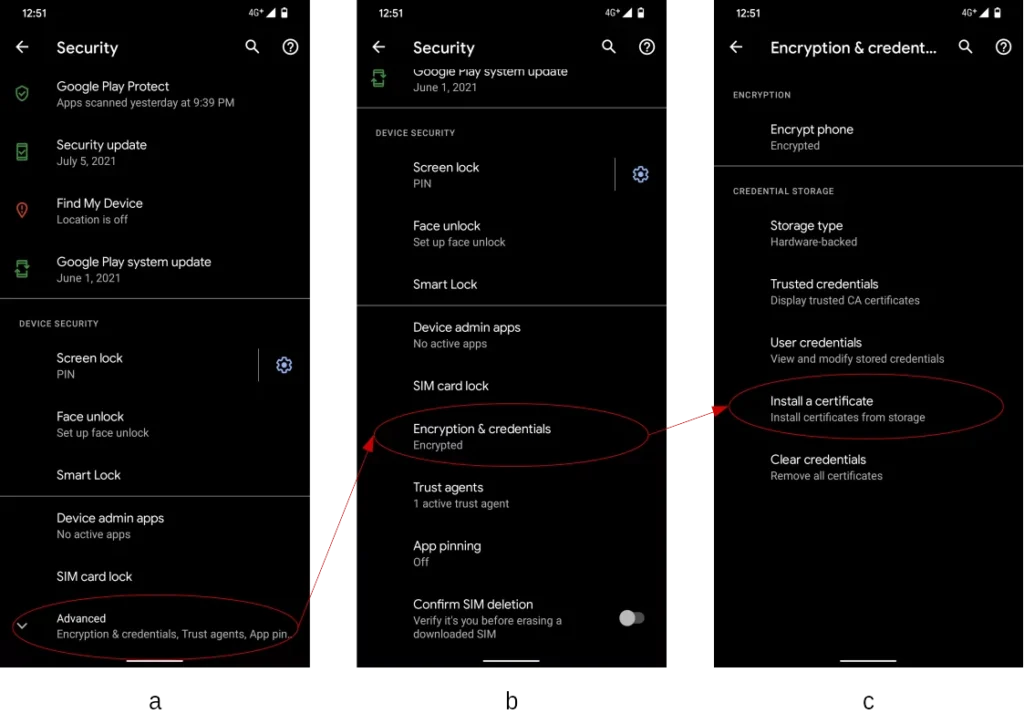 Install Certificate on Android via Settings